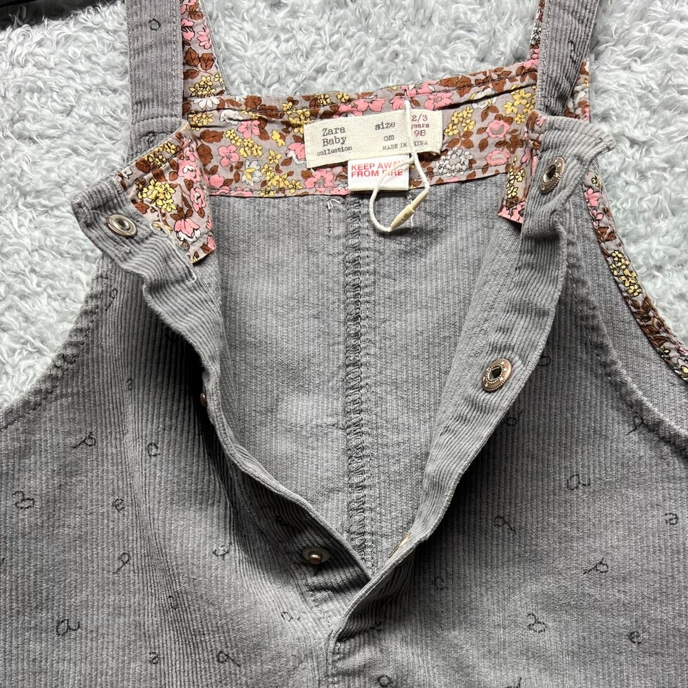 Zara Baby Dress Girls 2/3 Years Gray Corduroy Alphabet Jumper Overall Pinafore - Picture 5 of 10